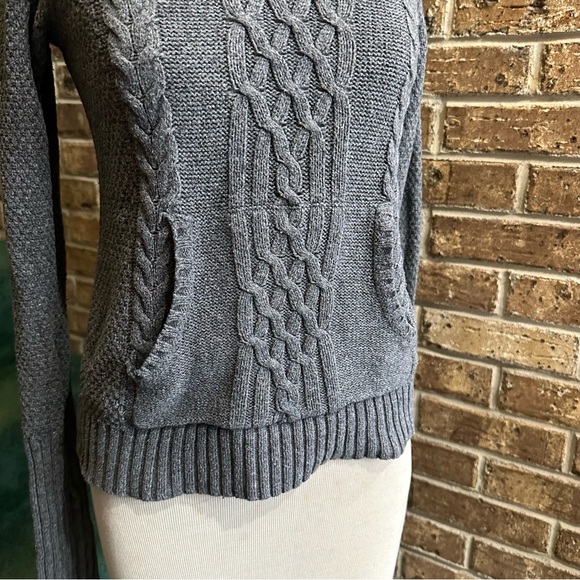 VTG Y2K Grey Chunky Cable Knit Turtleneck Fitted Sweater - Picture 4 of 8